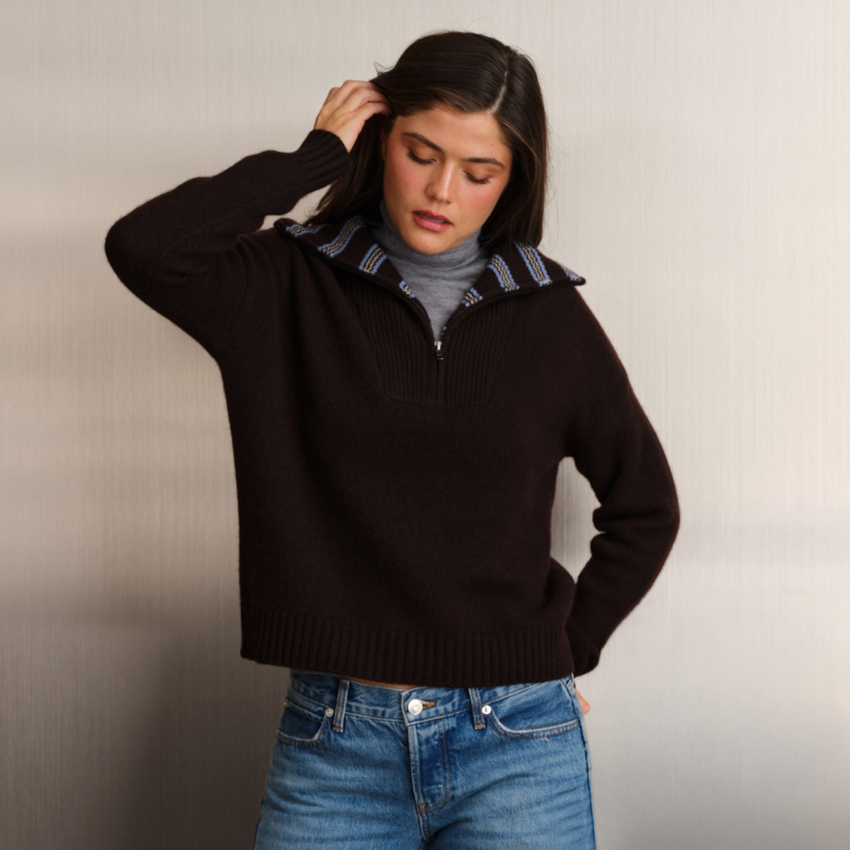 STRIPE COLLAR QUARTER ZIP