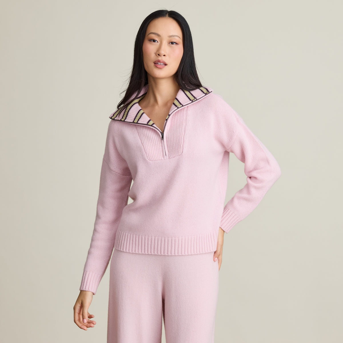 STRIPE COLLAR QUARTER ZIP