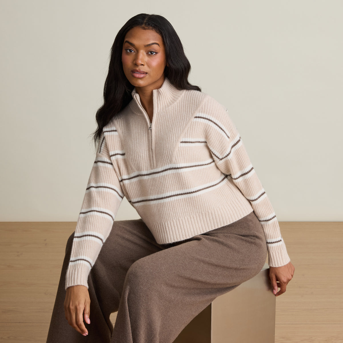 STRIPE CROPPED QUARTER ZIP