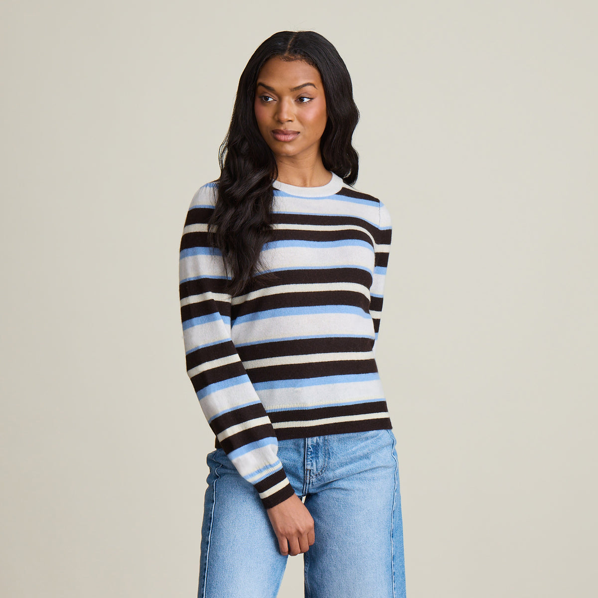 STRIPED PUFF SLEEVE CREW