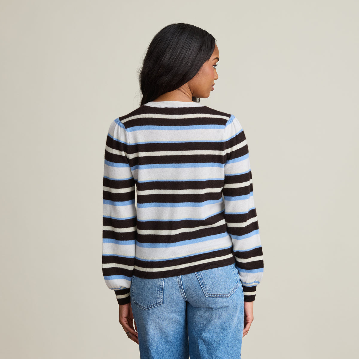 STRIPED PUFF SLEEVE CREW
