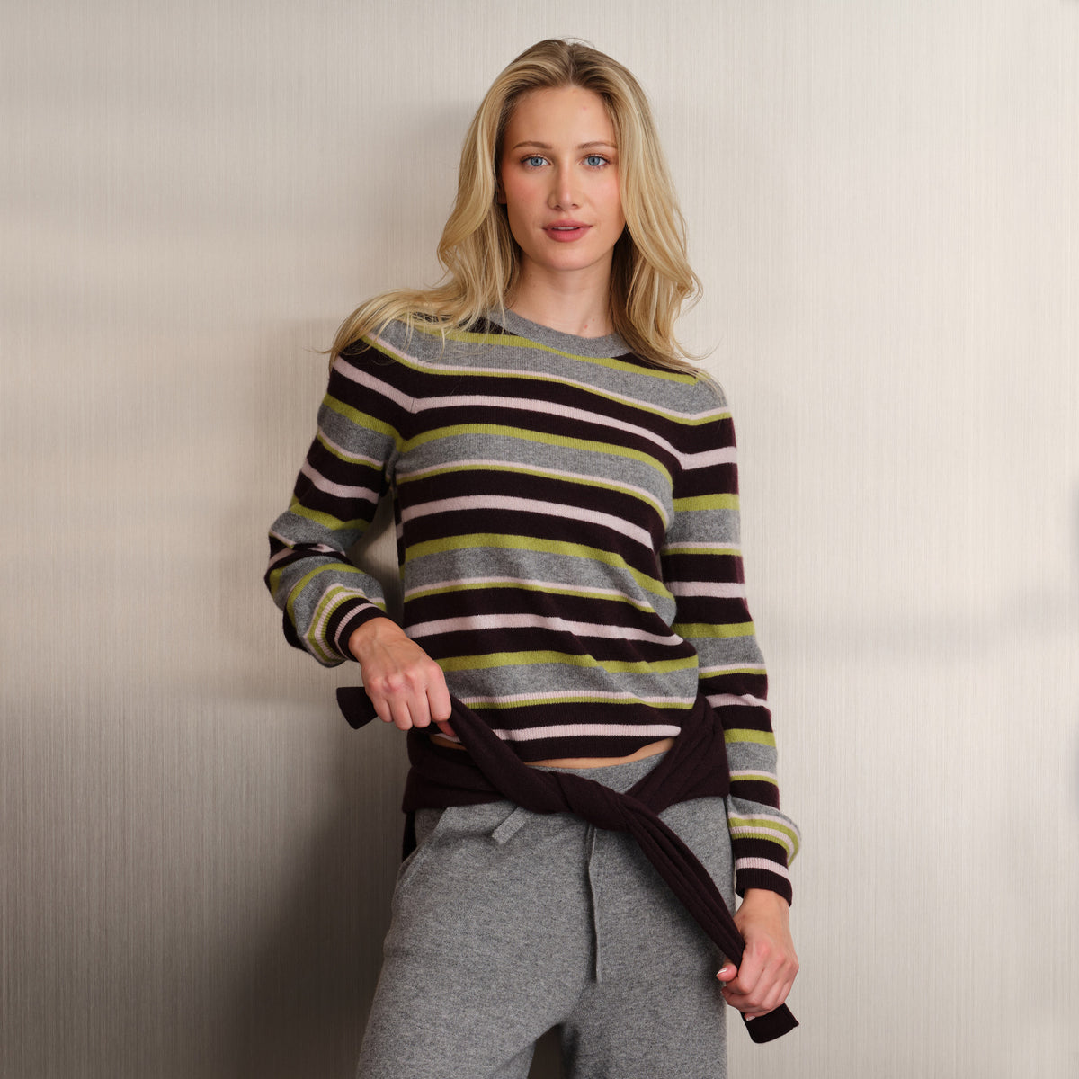 STRIPED PUFF SLEEVE CREW