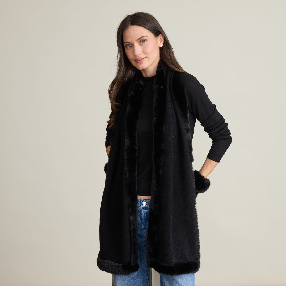 FAUX FUR TRIM SCARF