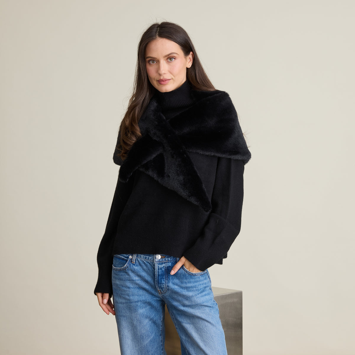 FAUX FUR LOOP THRU TRI SCARF