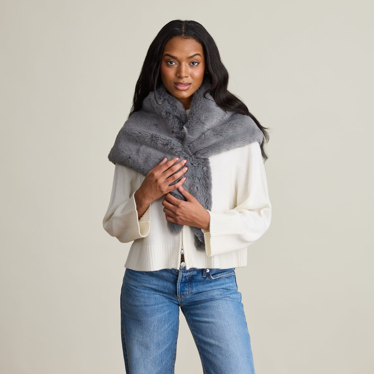 FAUX FUR LOOP THRU TRI SCARF