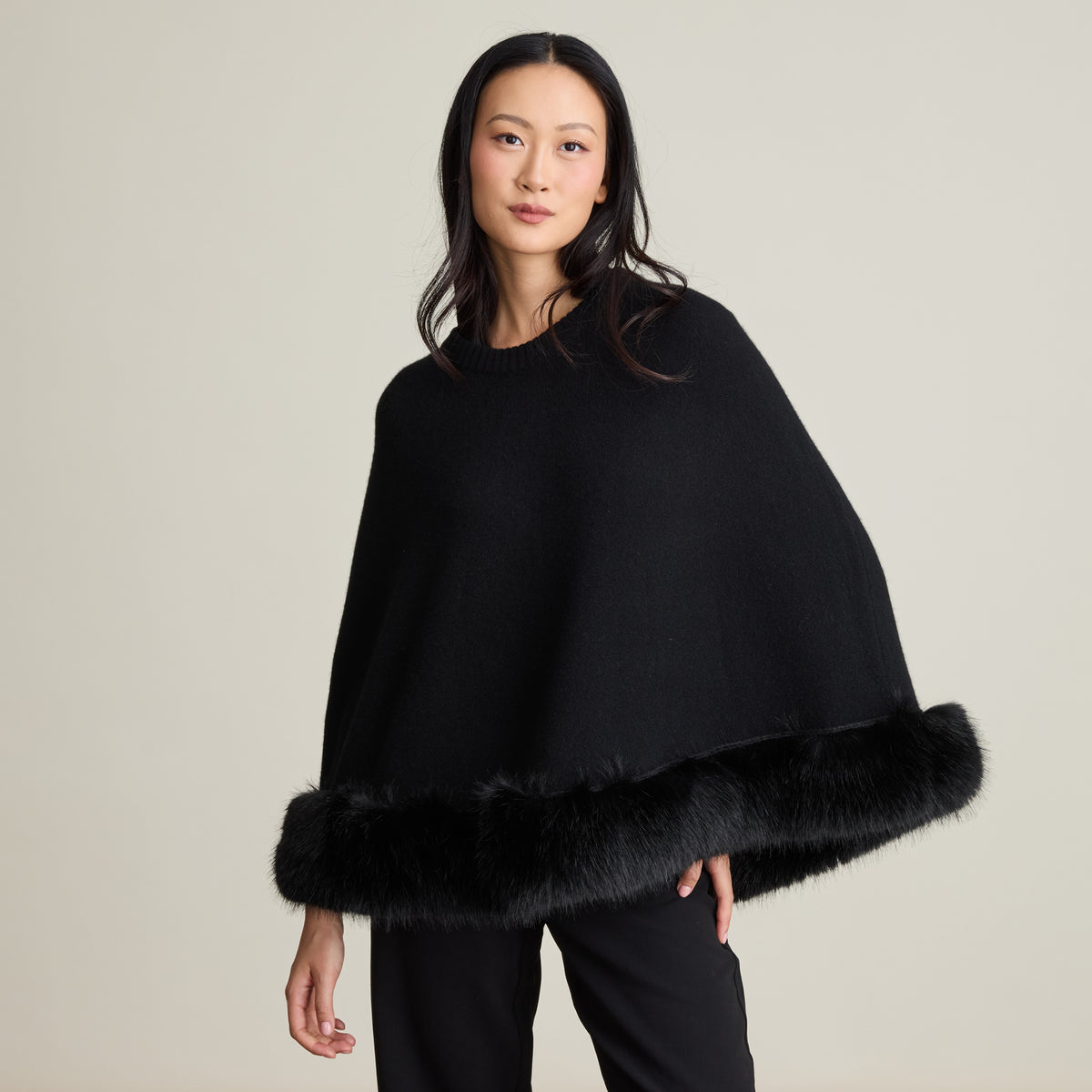 FAUX FUR TRIM PONCHO