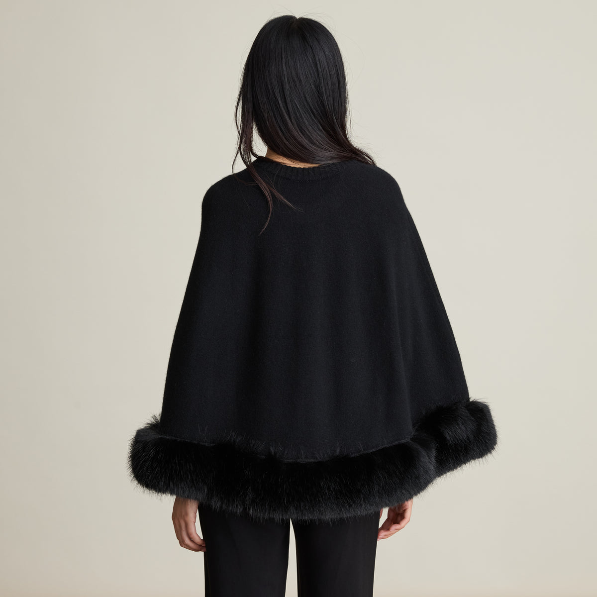 FAUX FUR TRIM PONCHO
