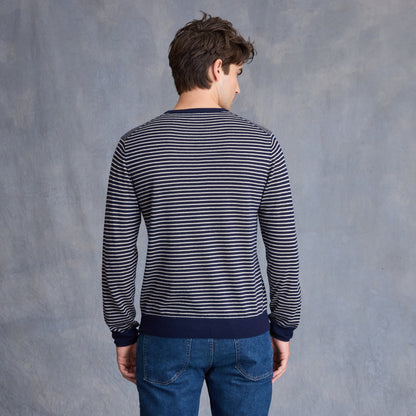 MEN'S STRIPE FINE GAUGE CREW