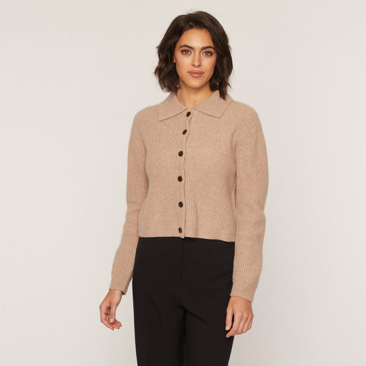 Cropped Ribbed Polo Cardigan  