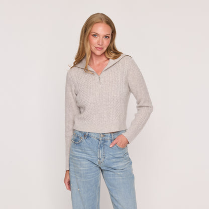 Cropped Mixed Cable Quarter Zip