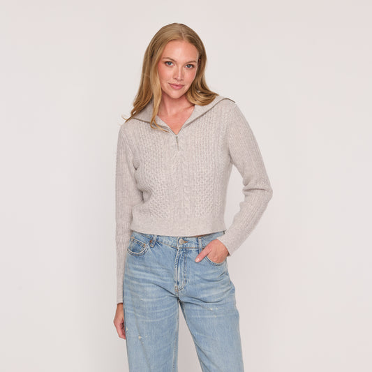 Cropped Mixed Cable Quarter Zip  