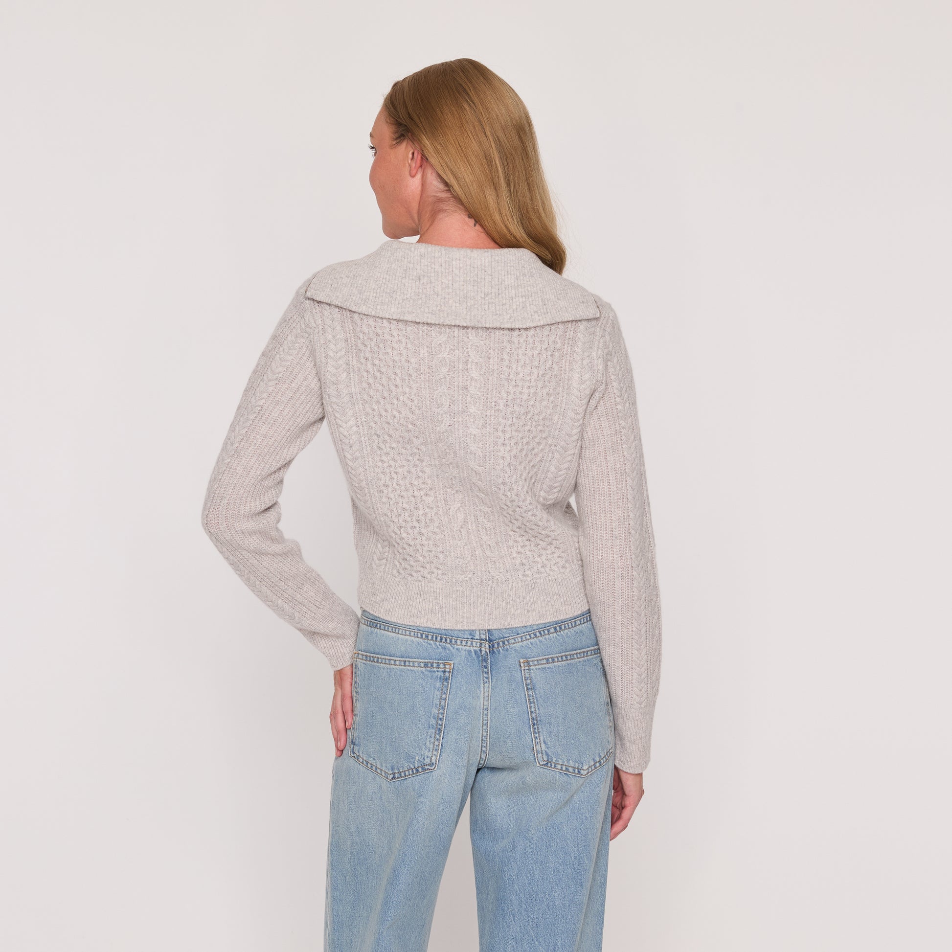 Cropped Mixed Cable Quarter Zip