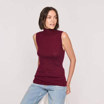 California Cashmere Sleeveless Rib Turtleneck