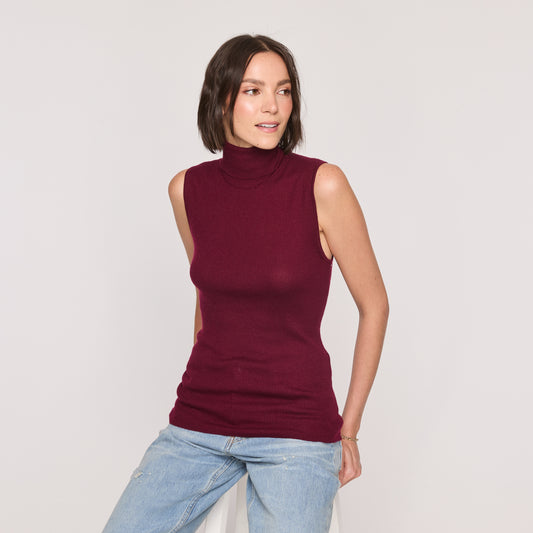 California Cashmere Sleeveless Rib Turtleneck  