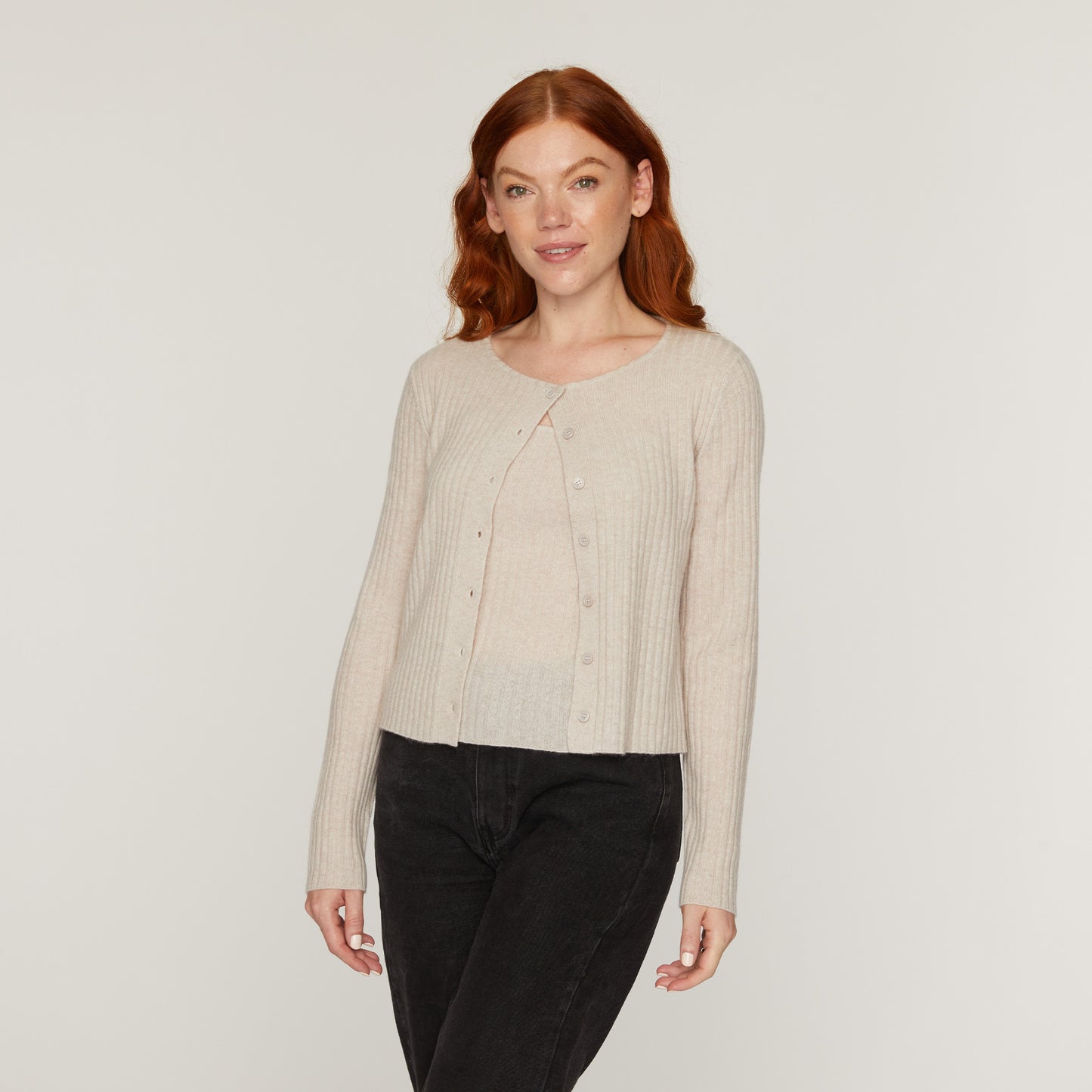RIBBED BUTTON CARDIGAN
